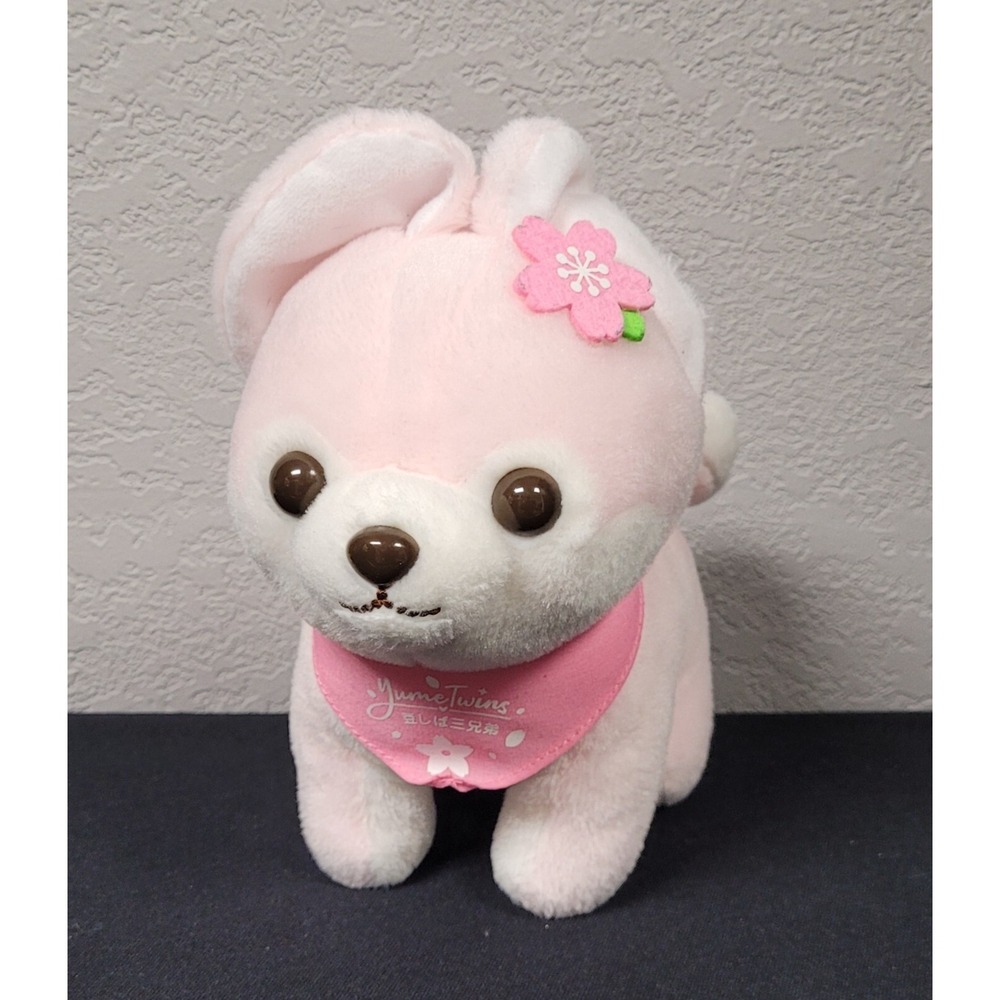 Amuse Mameshiba Sakura Bandana Plush Stuffed Animal Pink Puppy